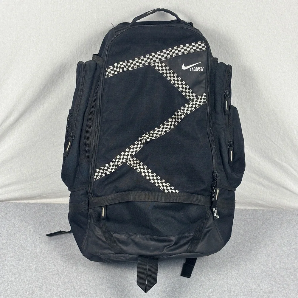 Nike Lacrosse Face-Off Backpack Black Checkered Gear Bag Large